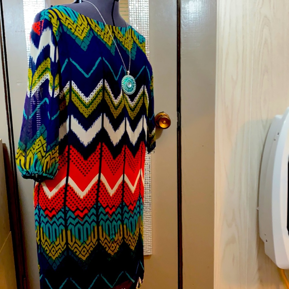 interi Sheer  Fully Lined tribal print Dress M